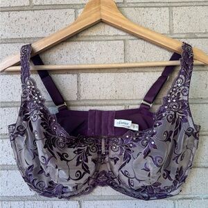 Soma Sensuous Lace Purple Illusion Unlined Rhinestone Bra 38G